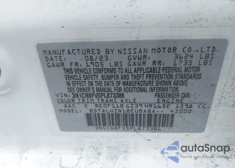 2023 Nissan Versa 1.6 Sr Xtronic Cvt z USA, uszkodzony, nr VIN 3N1CN8FV5PL873386